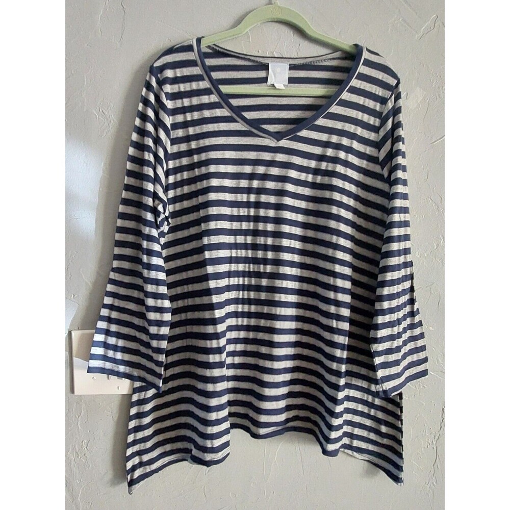 Sunday Top Blouse  2X,Striped,3/4 Sleeve,Polyester,Cotton,Spandex,22 Inch Of Arm